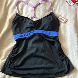Title Nine Black and Blue Swim Top